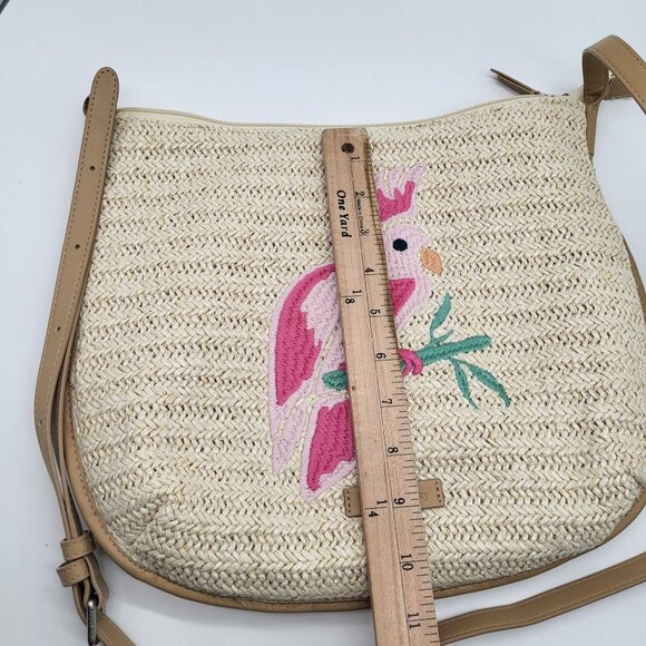 VERA BRADLEY Straw Neutral Crossbody Shoulder Purse Bag Pink Parrot Bird - Picture 7 of 9